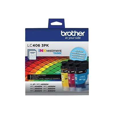 Brother LC4063PKS Cyan/Magenta/Yellow Standard Yield Ink Cartridges, 3/Pack 3 Brother LC4063PKS Cyan/Magenta/Yellow Standard Yield Ink Cartridges, 3/Pack