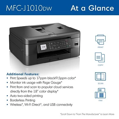 Printers Brother MFCJ1010DW Wireless Color All-in-One Inkjet Printer, Refresh Subscription Eligible 4 Printers Brother MFCJ1010DW Wireless Color All-in-One Inkjet Printer, Refresh Subscription Eligible - Image 2