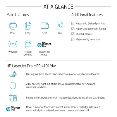 Printers HP LaserJet Pro MFP 4101fdw Black & White Printer With Fax (2Z619F#BGJ) 5 Printers HP LaserJet Pro MFP 4101fdw Black & White Printer With Fax (2Z619F#BGJ) - Image 3