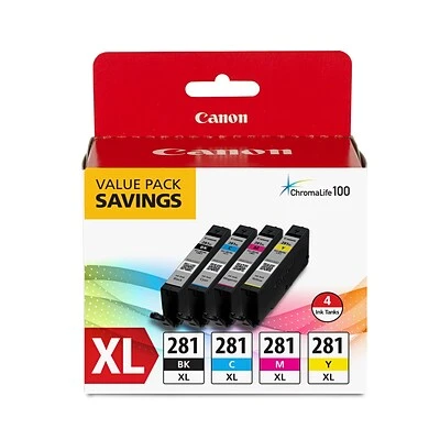 Canon CLI-281XL Black/Cyan/Magenta/Yellow High Yield Ink Cartridge, 4/Pack (2037C005) 3 Canon CLI-281XL Black/Cyan/Magenta/Yellow High Yield Ink Cartridge, 4/Pack (2037C005)