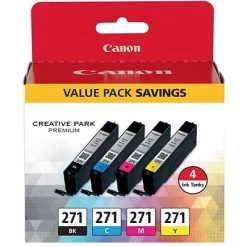 Canon CLI-271 Black/Cyan/Magenta/Yellow Standard Yield Ink Cartridge, 4/Pack (0390C005)