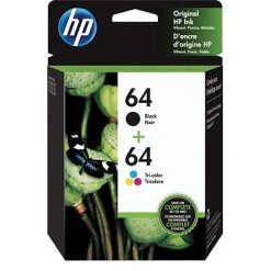 HP 64 Black/Tri-Color Standard Yield Ink Cartridge, 2/Pack (X4D92AN#140)