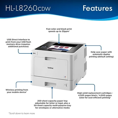 Printers Brother HL-L8260CDW USB, Wireless, Network Ready Color Laser Printer 4 Printers Brother HL-L8260CDW USB, Wireless, Network Ready Color Laser Printer - Image 2