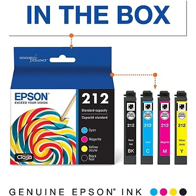 Epson T212 Black/Cyan/Magenta/Yellow Standard Yield Ink Cartridge, 4/Pack (T212120-BCS) 4 Epson T212 Black/Cyan/Magenta/Yellow Standard Yield Ink Cartridge, 4/Pack (T212120-BCS) - Image 2