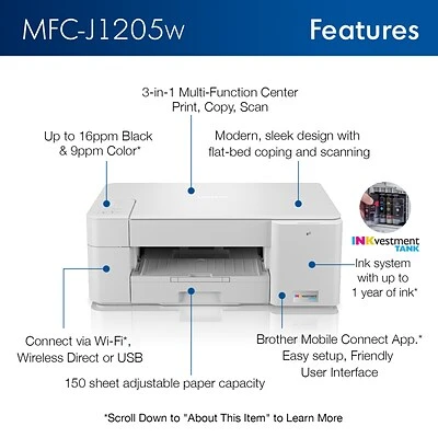 Printers Brother INKvestment Tank MFC-J1205W Wireless Color All-in-One Inkjet Printer 6 Printers Brother INKvestment Tank MFC-J1205W Wireless Color All-in-One Inkjet Printer - Image 4