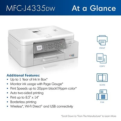 Printers Brother INKvestment Tank MFC-J4335DW Wireless Color All-in-One Inkjet Printer 4 Printers Brother INKvestment Tank MFC-J4335DW Wireless Color All-in-One Inkjet Printer - Image 2