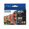 Epson T302XL/T302 Black High Yield And Cyan/Magenta/Yellow Standard Yield Ink Cartridge, 5/Pack (T302XL-BCS)