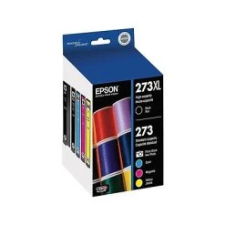Epson T273XL/T273 Black High Yield And Cyan/Magenta/Yellow Standard Yield Ink Cartridges, 5/Pack (T273XL-BCS)