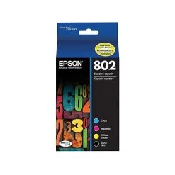 Epson T802 Black/Cyan/Magenta/Yellow Standard Yield Ink Cartridge, 4/Pack (T802120-BCS)