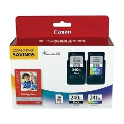 Canon PG-240XL/CL-241XL Black/Tri-Color High Yield Ink Cartridge, 2/Pack With 4x6 Photo Paper (5206B005)