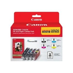Canon PGI-5/CLI-8 Black, Cyan, Magenta, Yellow Ink Cartridges W/ Photo Paper, 4/Pack (0628B027)