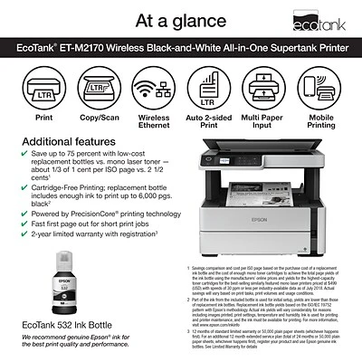 Printers Epson EcoTank® ET-M2170 Wireless Monochrome All-in-One SuperTank Printer 5 Printers Epson EcoTank® ET-M2170 Wireless Monochrome All-in-One SuperTank Printer - Image 3