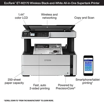 Printers Epson EcoTank® ET-M2170 Wireless Monochrome All-in-One SuperTank Printer 7 Printers Epson EcoTank® ET-M2170 Wireless Monochrome All-in-One SuperTank Printer - Image 5