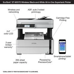 Printers Epson EcoTank® ET-M3170 Wireless Monochrome All-in-One SuperTank Printer -Epson Shop sp88490595 s7